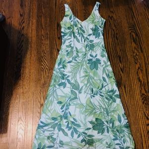 Ann Taylor floral leaf green silk dress